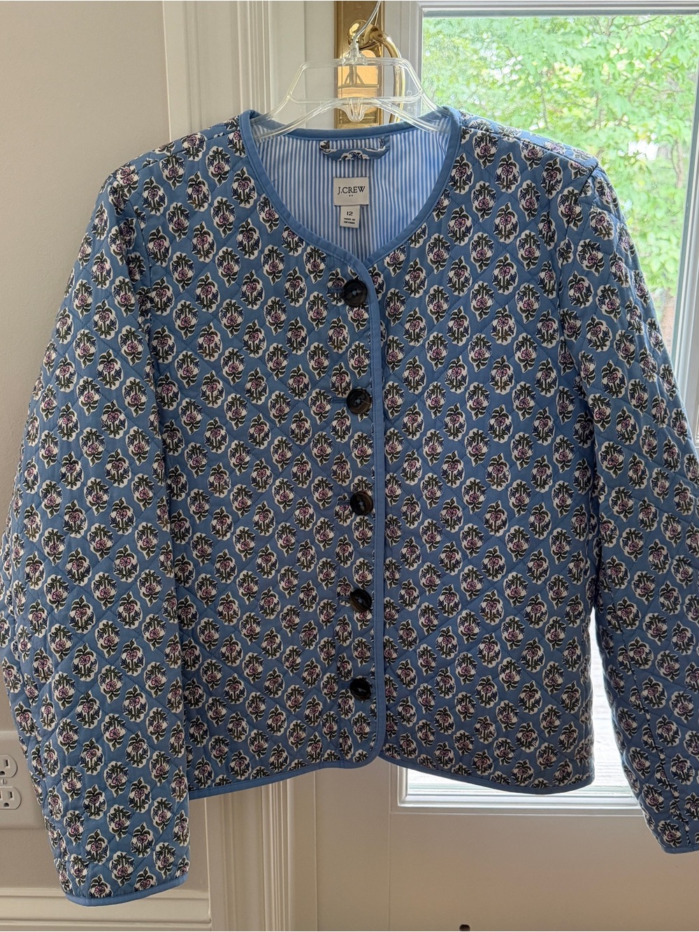 J. Crew quilted blue jacket SO CUTE! Size 12. Darling and comfortable!